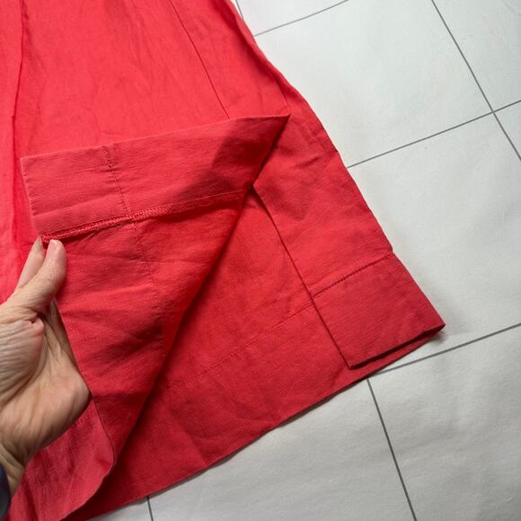 Athleta Pants Women 2 Coral Playa Linen Wide Leg Crop Slit Relaxed Casual Resort - Picture 7 of 13